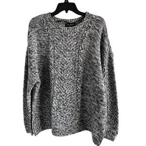 Lane Bryant Sweater Crew Neck Cable Knit Pullover Size 18-20 Black White Marled